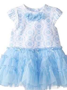 Little Me Baby Girls Blue White Floral Tutu Bodysuit Dress Size 9 Months